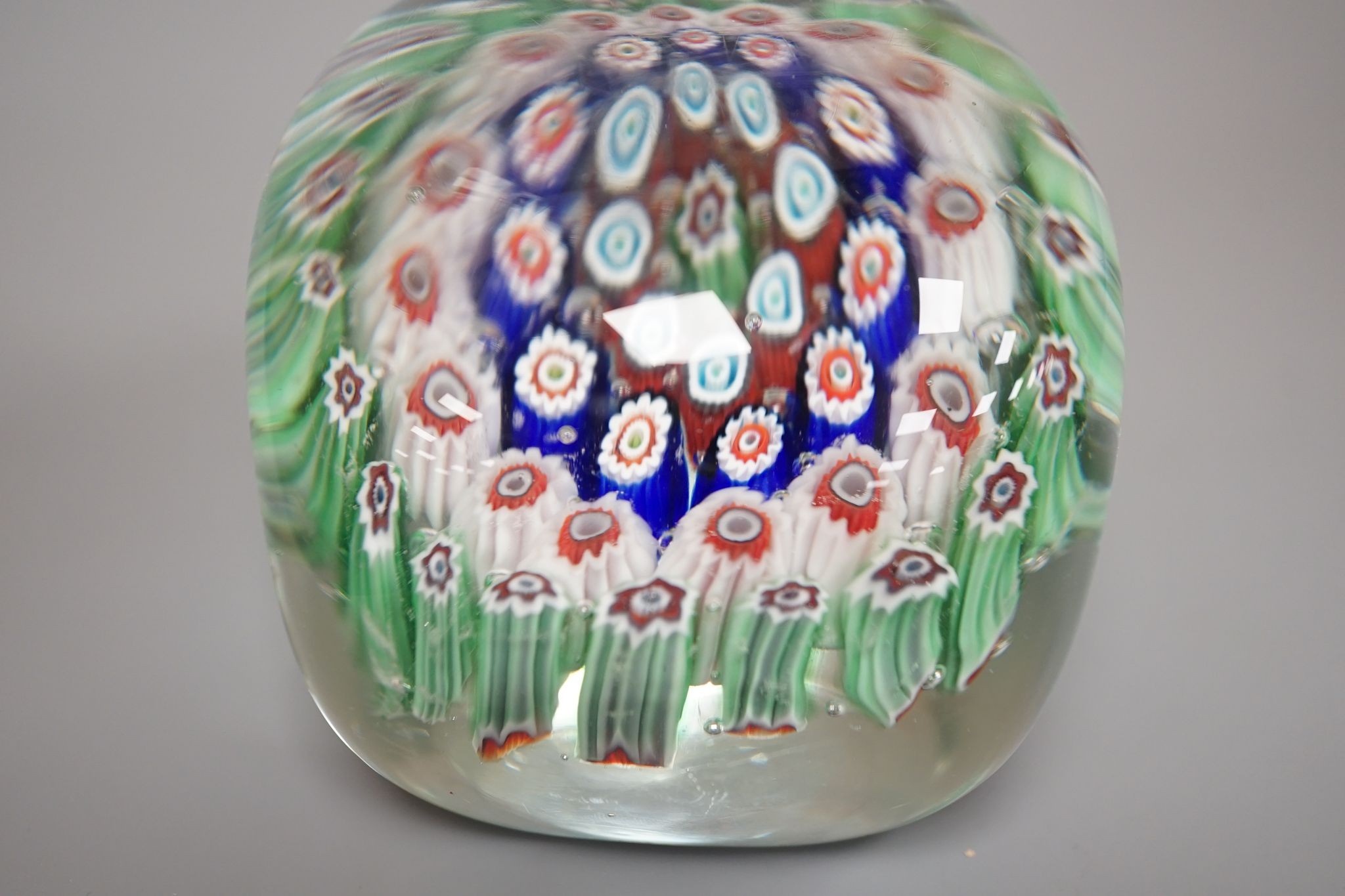 An unusual rectangular millefiori glass paperweight, probably Murano, 9.4cm